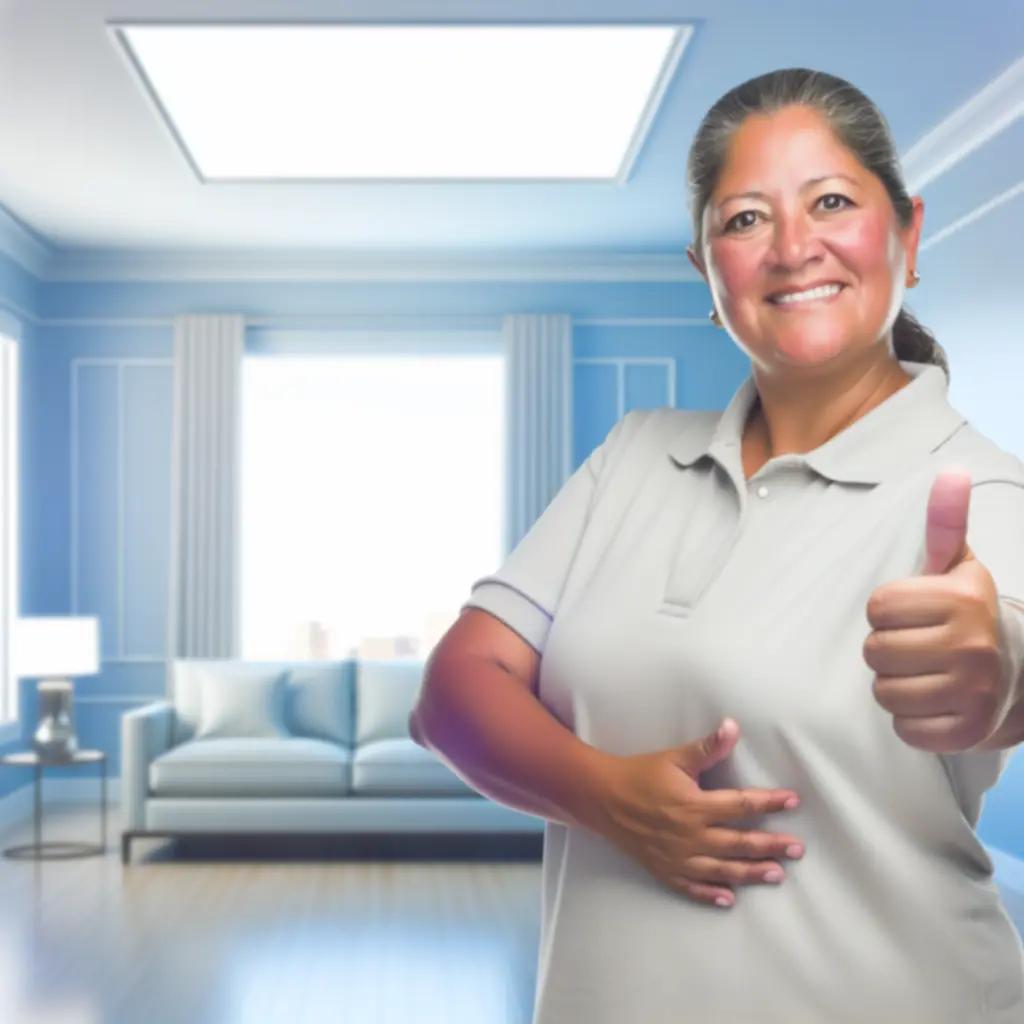 Uśmiechnięta klientka CityRenovationPL w odświeżonym mieszkaniu