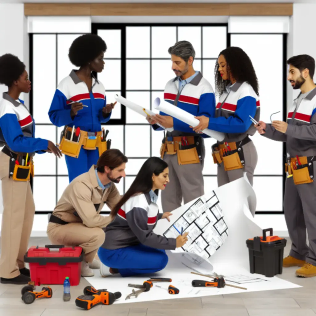 Zespół CityRenovationPL podczas prac wykończeniowych w nowoczesnym wnętrzu.